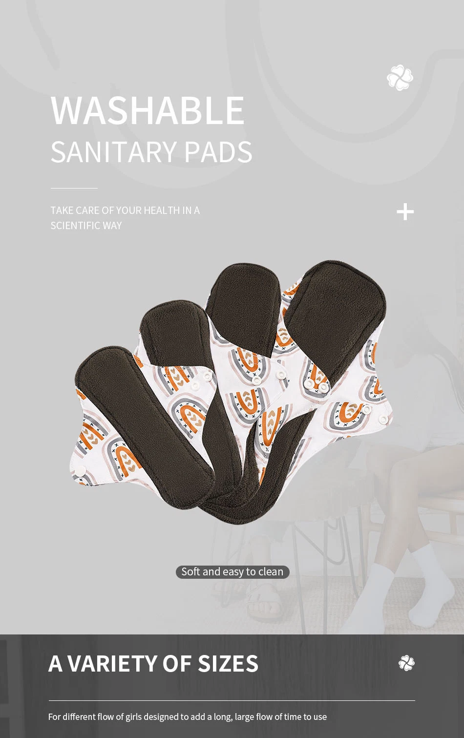 Intiflower Wholesale 4PCS Bamboo Charcoal Reusable Menstrual Pads Anion Sanitary Napkin Panties Liners